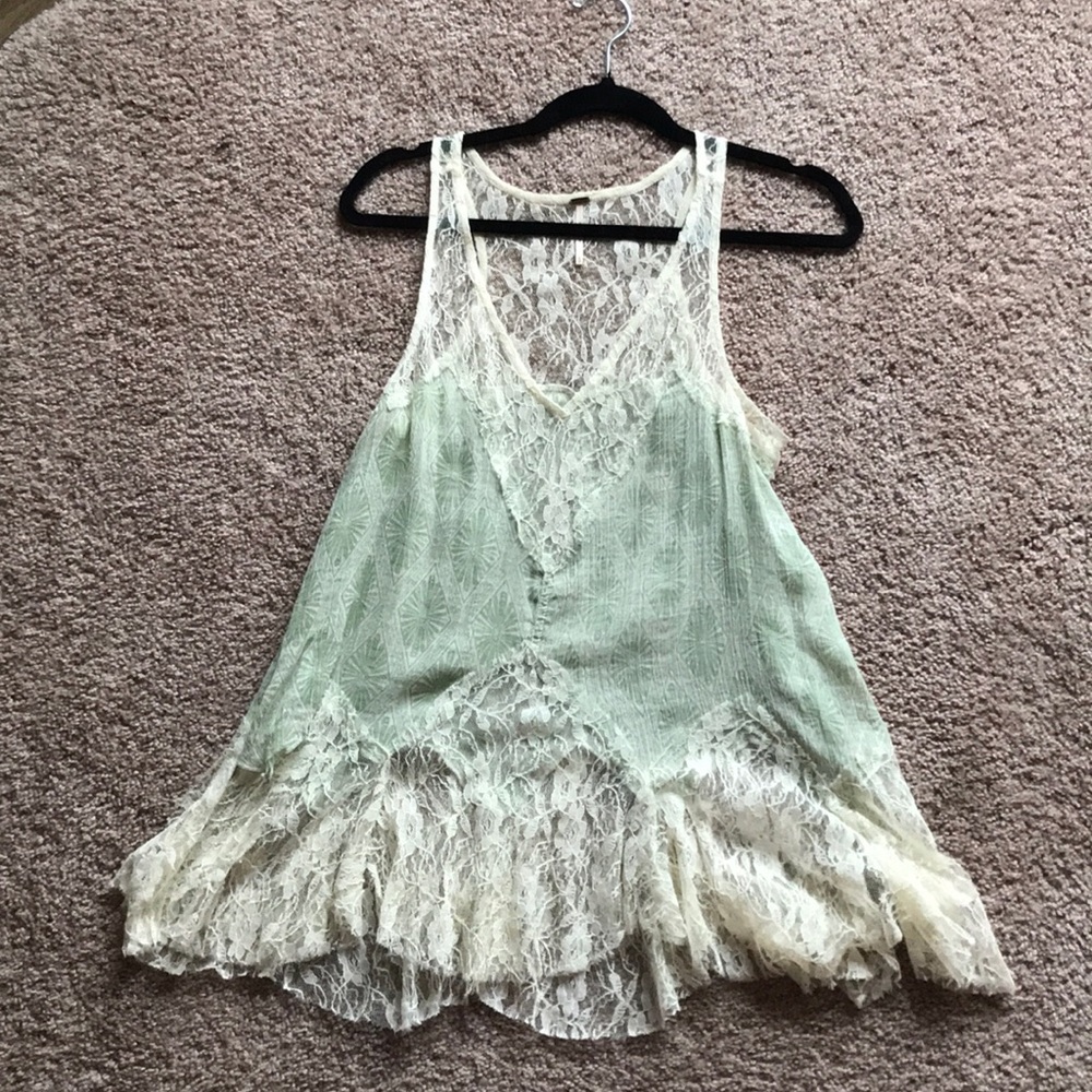 Free people mint green lace tank